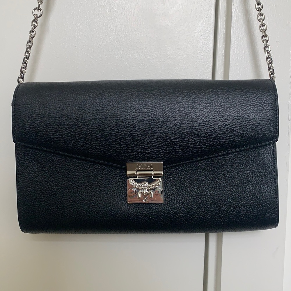 Black MCM Purse with Silver Chain